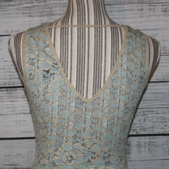 Windsor Floaty Gold & Mint Mini Dress Size Large - Picture 4 of 6